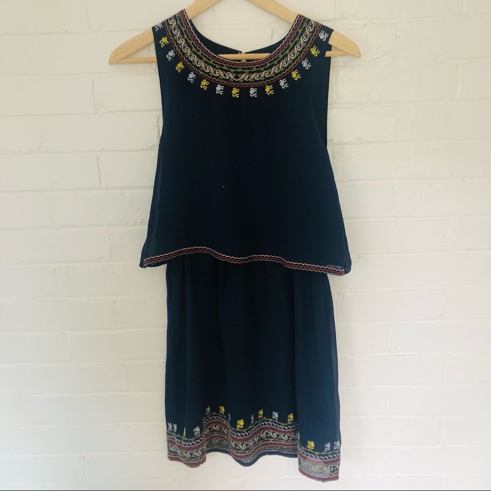 Lucky Brand A-Line Naby blue Embroidered dress